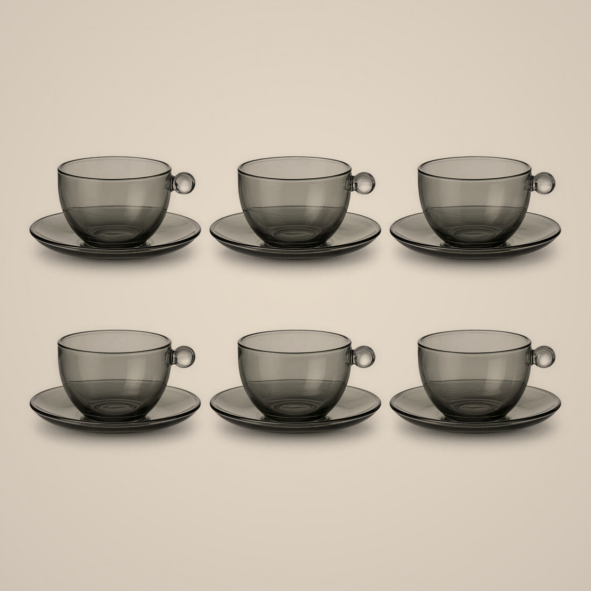 Lanora Smoke Glass Cup Set with Crystal-Ball Detail