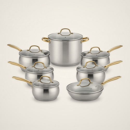 Lanora Belle Gold-Handle Stainless Steel Cookware Set — 8 Piece