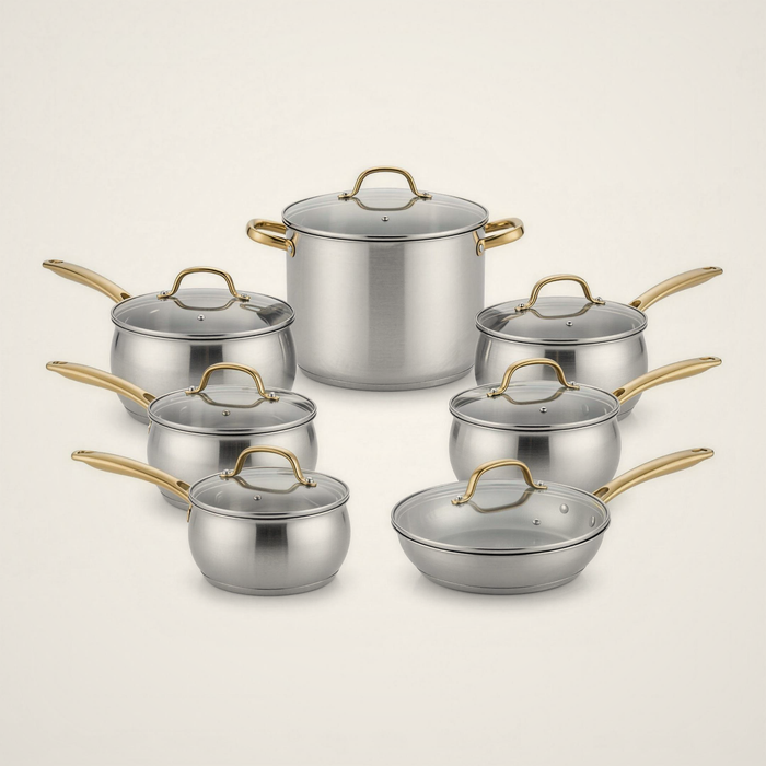 Lanora Belle Gold-Handle Stainless Steel Cookware Set — 8 Piece