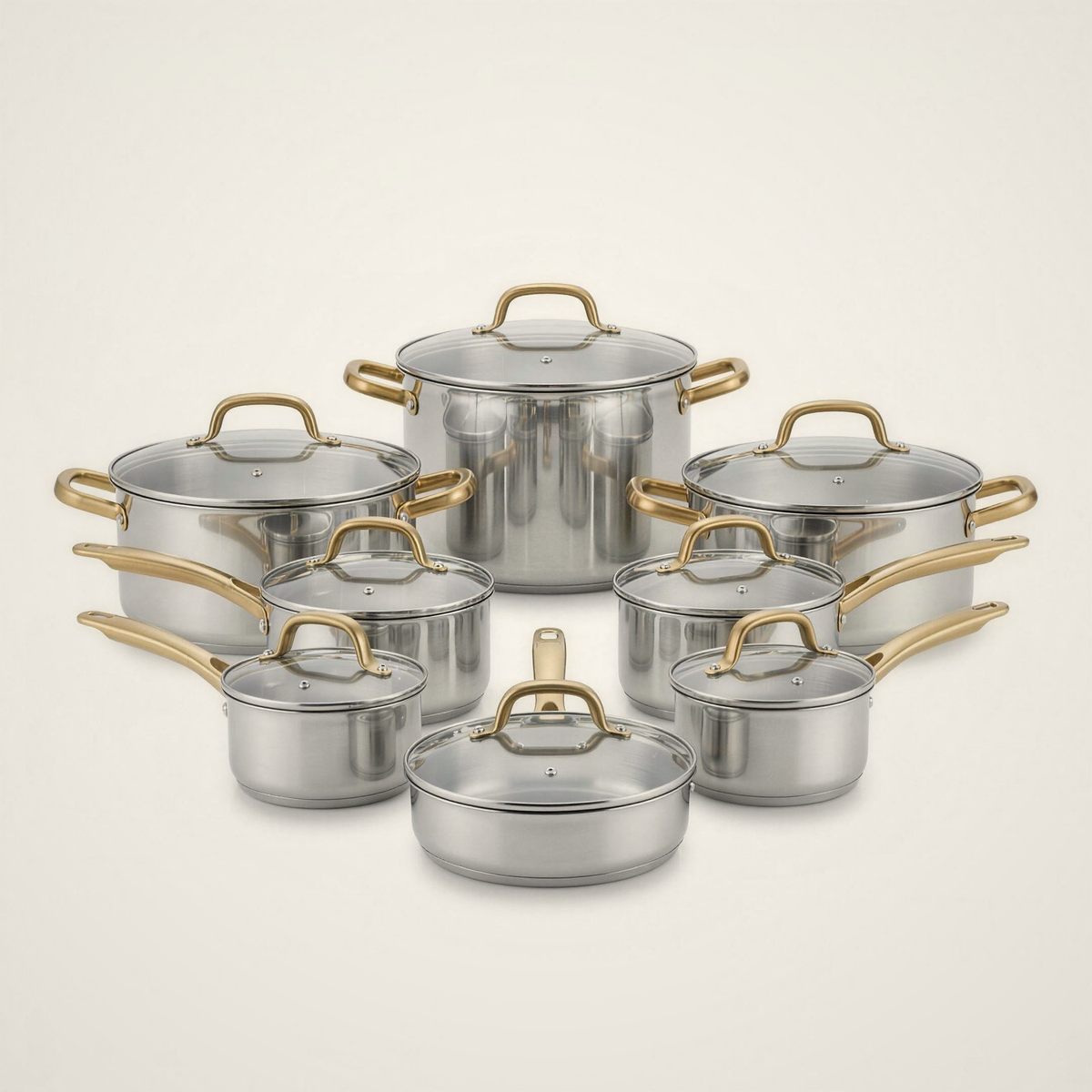 Lanora Column Gold-Handle Stainless Steel Cookware Set — 10 Piece
