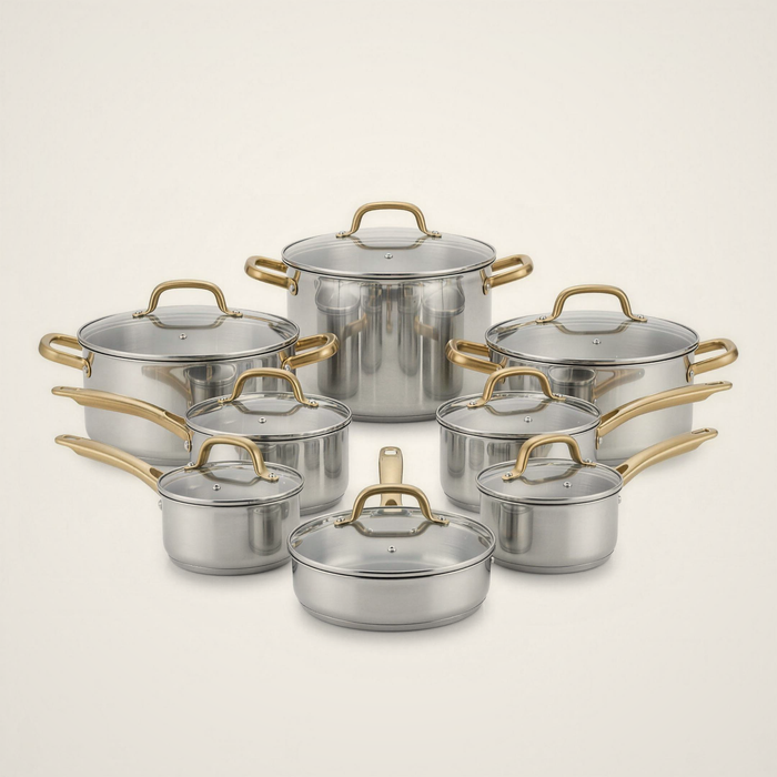 Lanora Column Gold-Handle Stainless Steel Cookware Set — 10 Piece