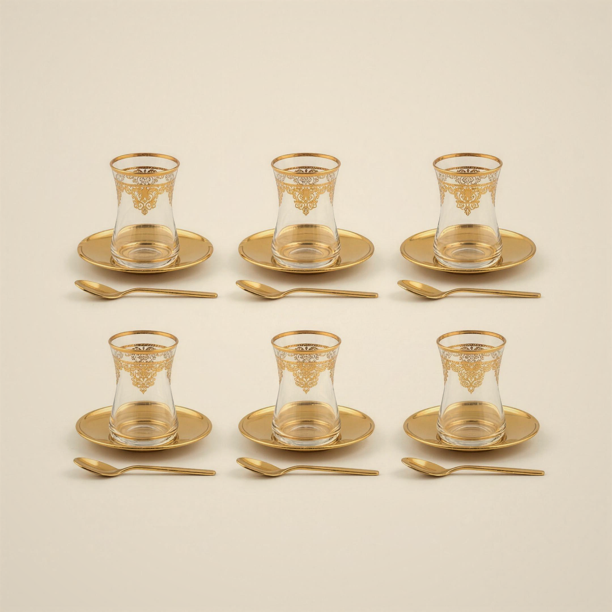 Lanora Baroque Honey-Tone Tea Set with Metal Saucers
