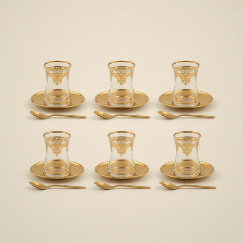 Lanora Baroque Honey-Tone Tea Set with Metal Saucers