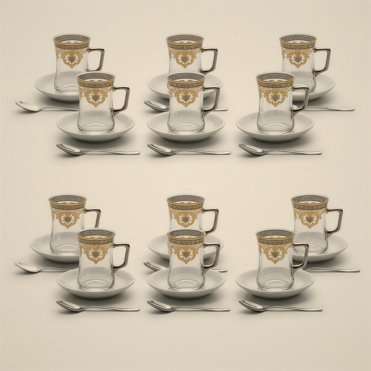 Lanora Baroque Square-Handle Tea Set with Ceramic Saucers