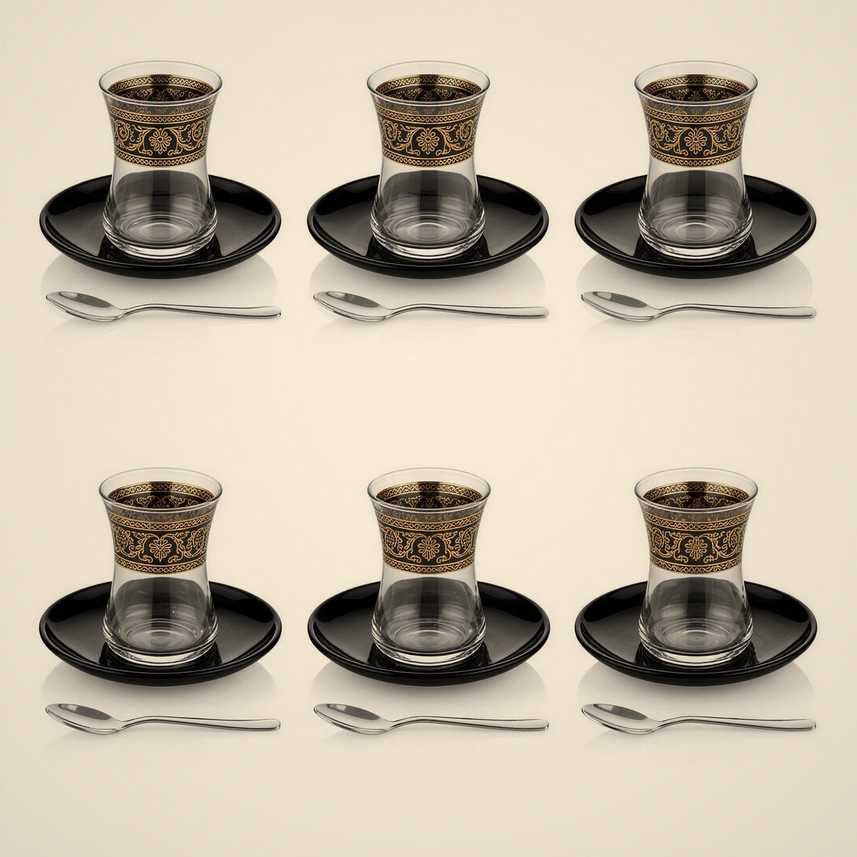 Lanora Baroque Black Tea Set with Ceramic Saucers