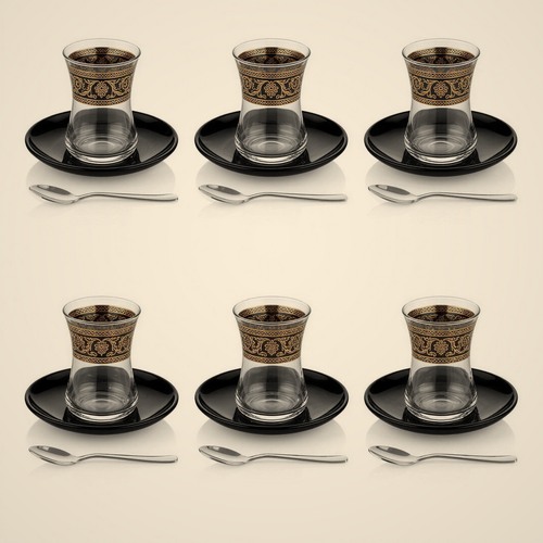 Lanora Baroque Black Tea Set with Ceramic Saucers