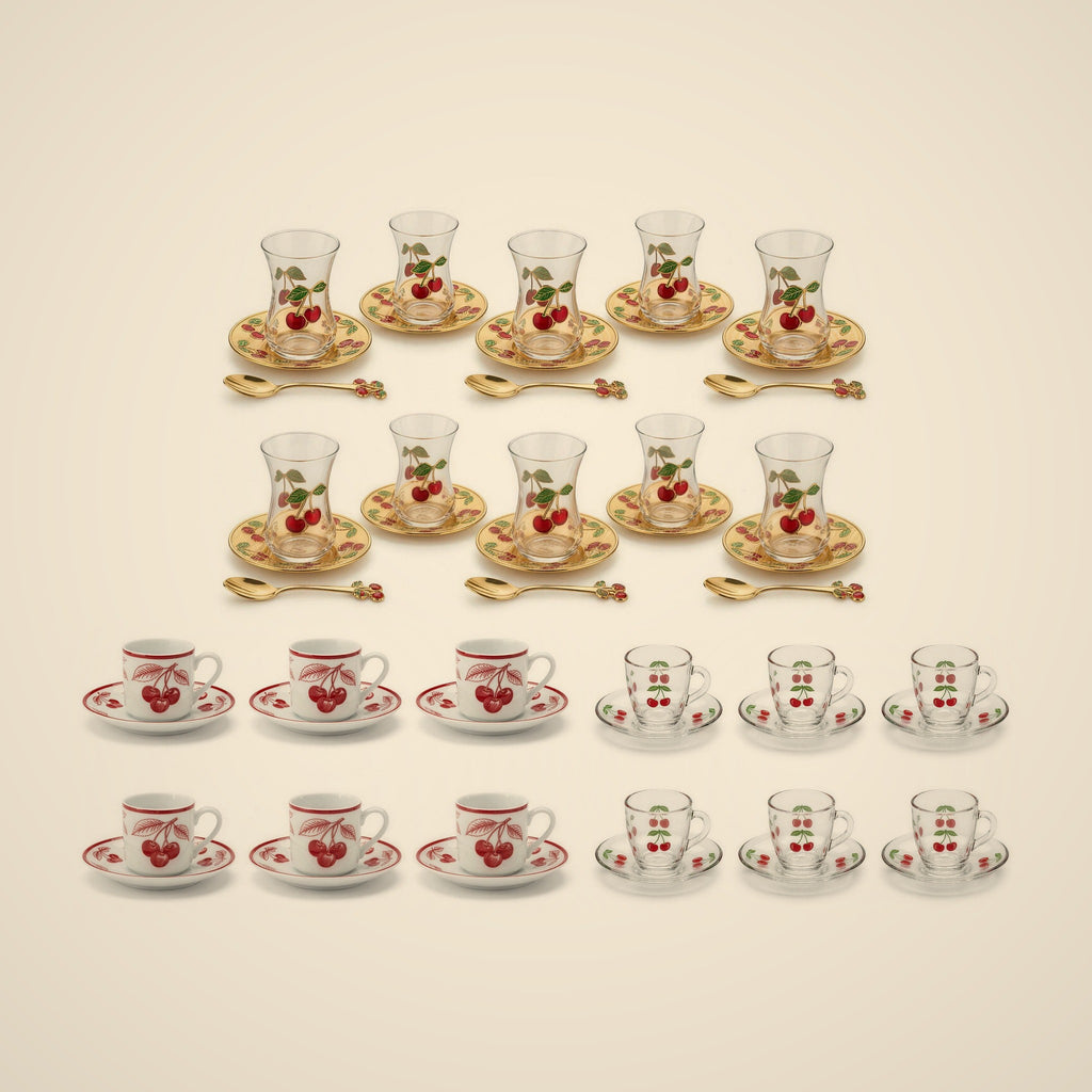 Cherry Full-Table Bundle — tea set, porcelain cups and mirra cups together