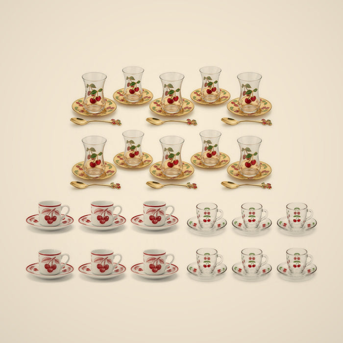 Cherry Full-Table Bundle — tea set, porcelain cups and mirra cups together