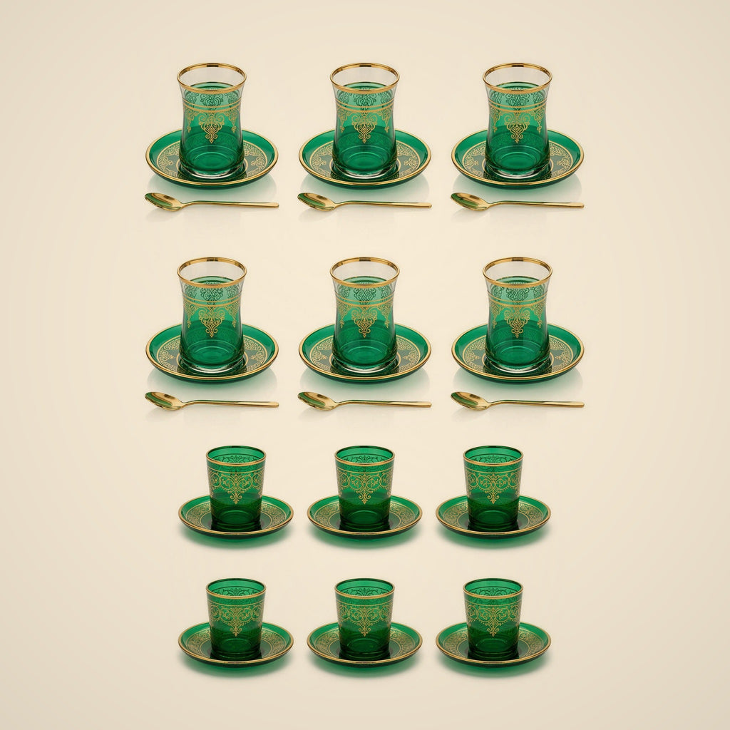 Emerald Gold Tea & Mirra Bundle — tea set and mirra cups together
