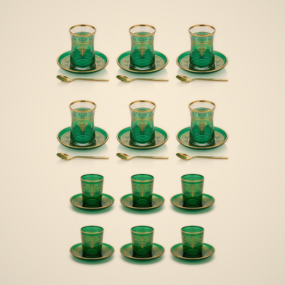 Emerald Gold Tea & Mirra Bundle — tea set and mirra cups together
