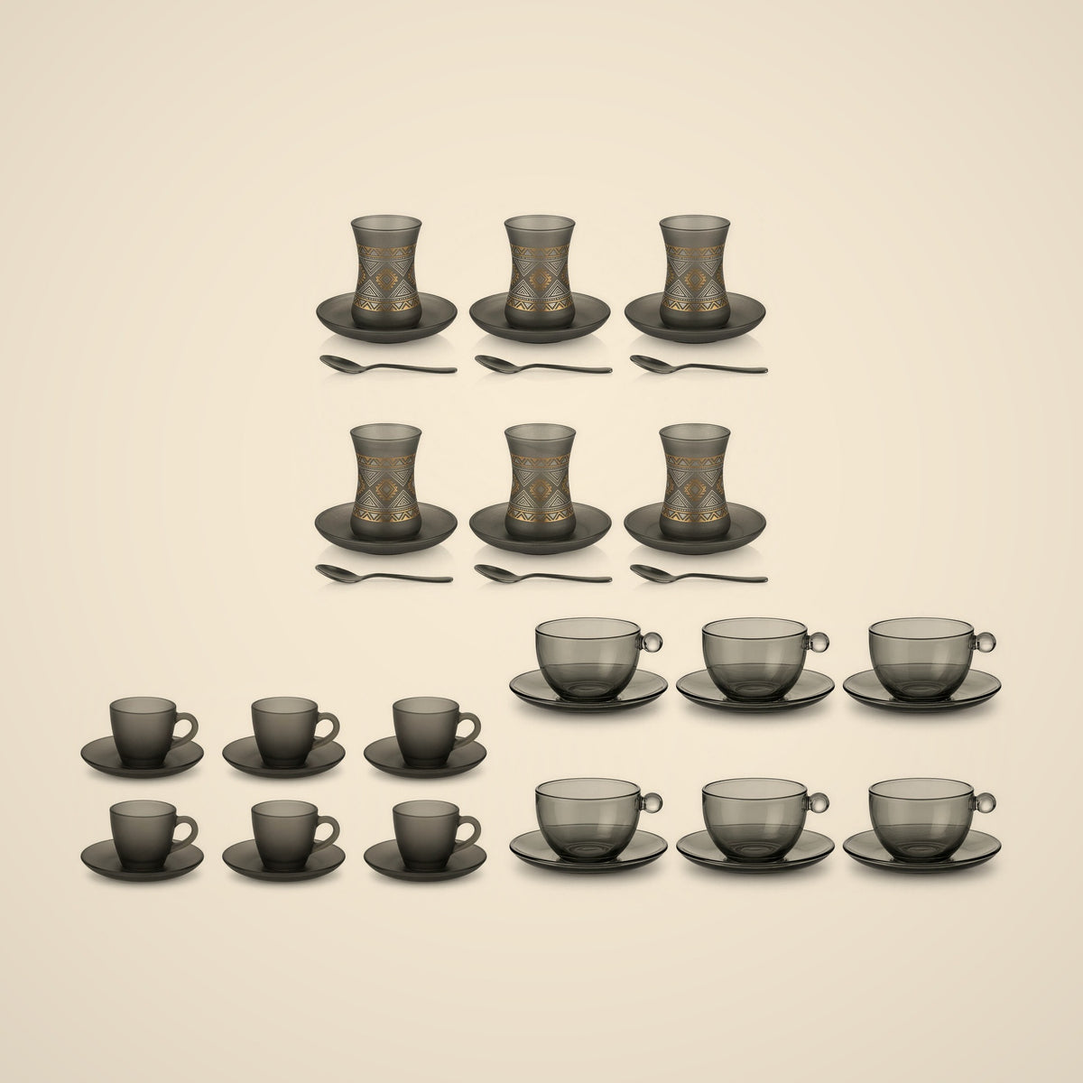 Smoke Full-Table Bundle — tea set, mirra cups and glass cups together